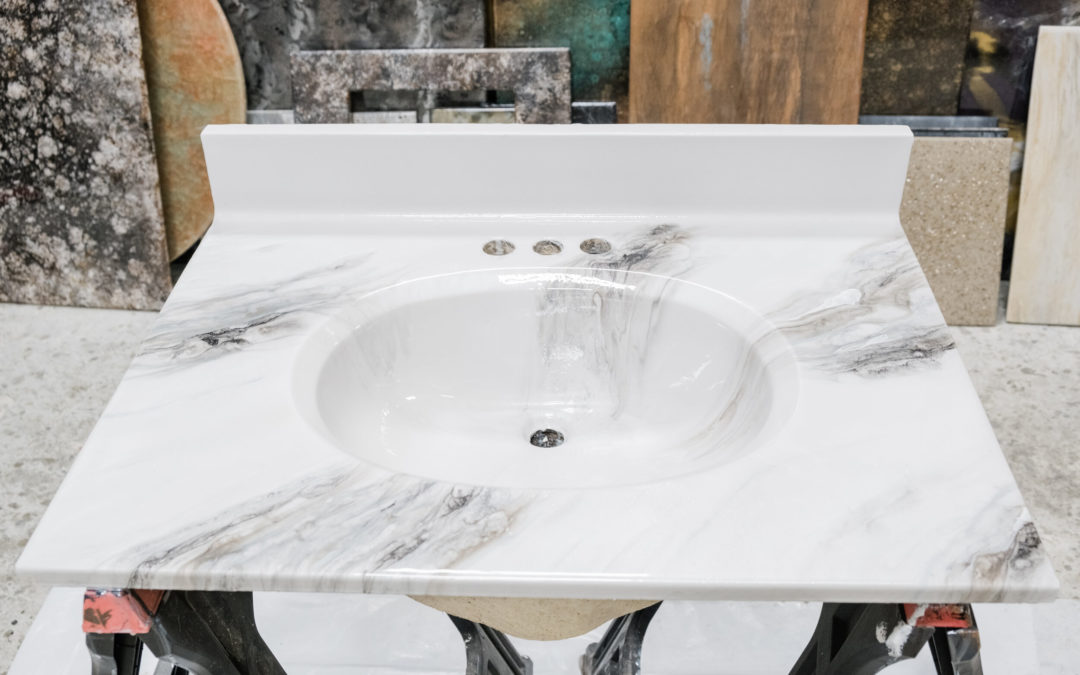 Fantasy Marble Sink with Integrated Backsplash